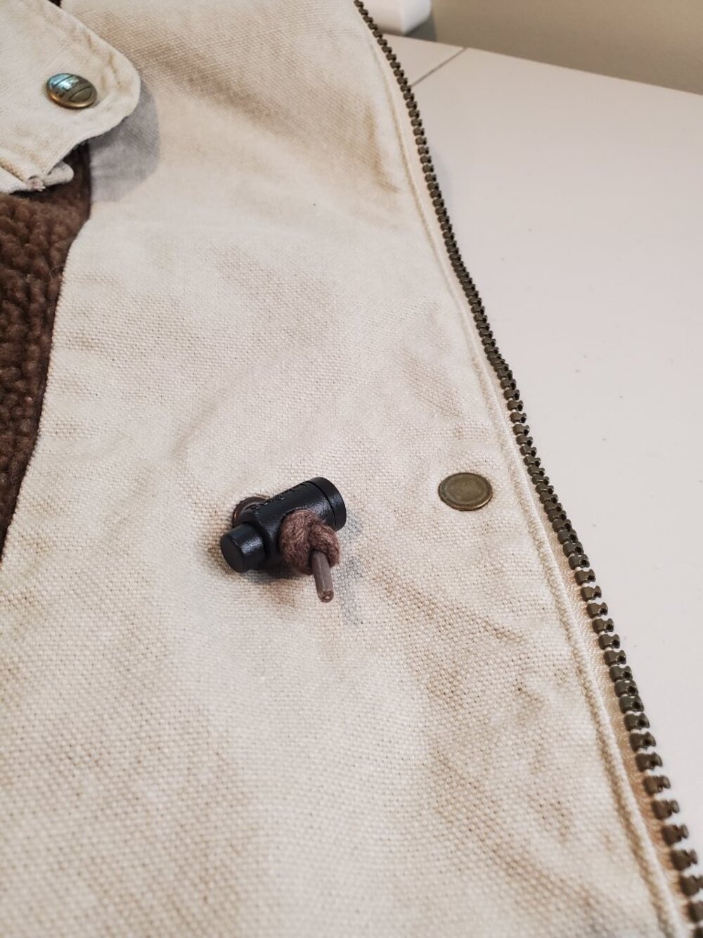 LL BEAN Vintage Barn Coat Field Jacket Womens Khaki/Stone Corduroy/Sherpa Collar - Picture 9 of 12